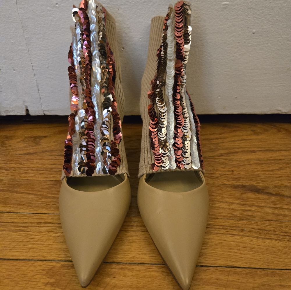 Rare Delpozo Sample Nude Sequin-Embellished Women's Heels